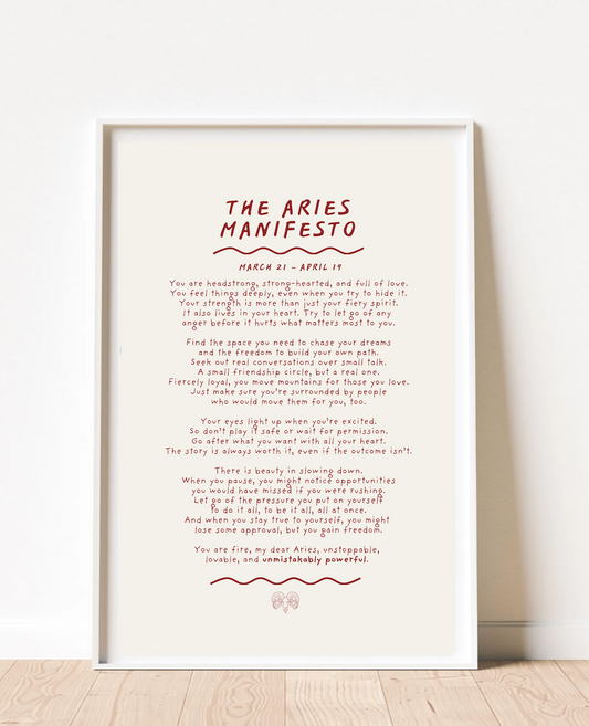 Aries Manifesto Print | Modern Typography Astrology Wall Art (Unframed)