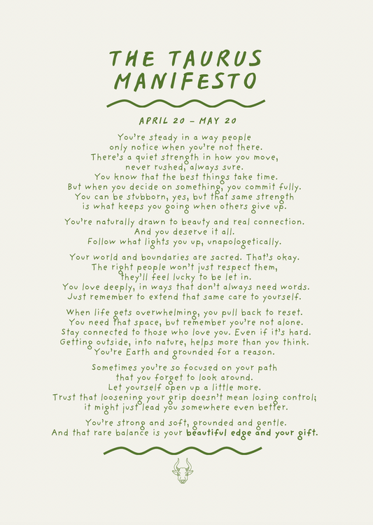 Taurus Manifesto Astrology Print (unframed)