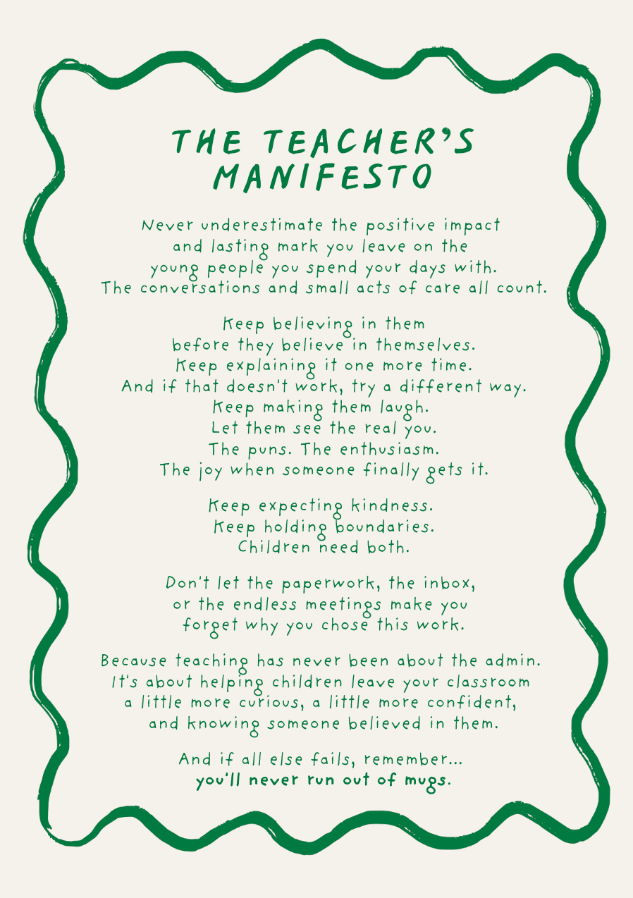 Teacher's manifesto card