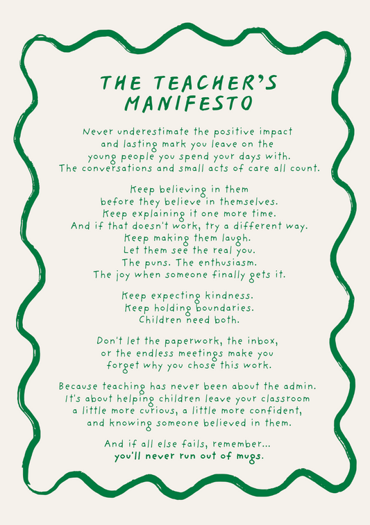 Teacher's manifesto card