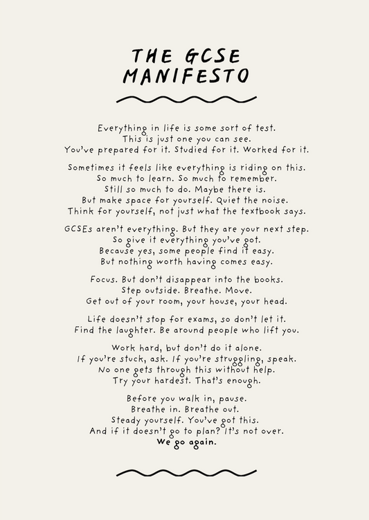 GSCE manifesto good luck exam card (A6)