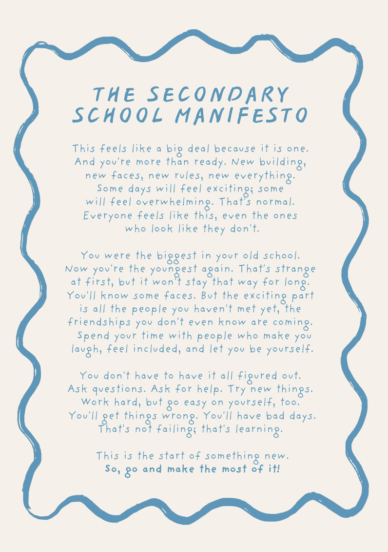 New School, Starting Secondary School Manifesto Card