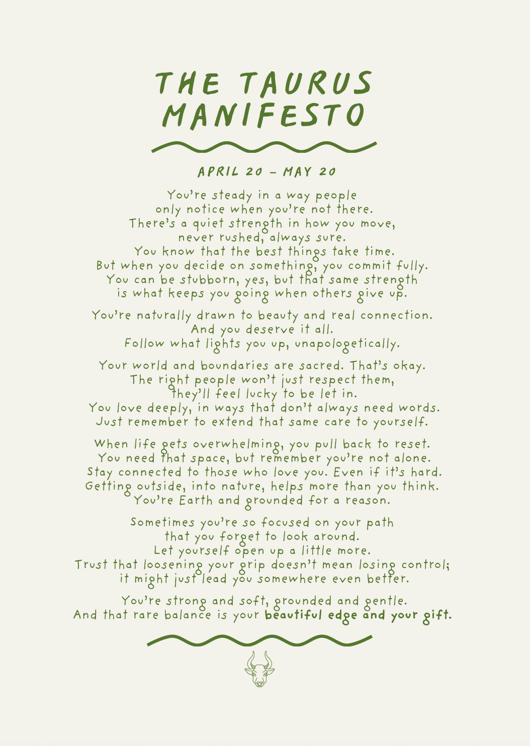 Taurus Manifesto Astrology Print (unframed)