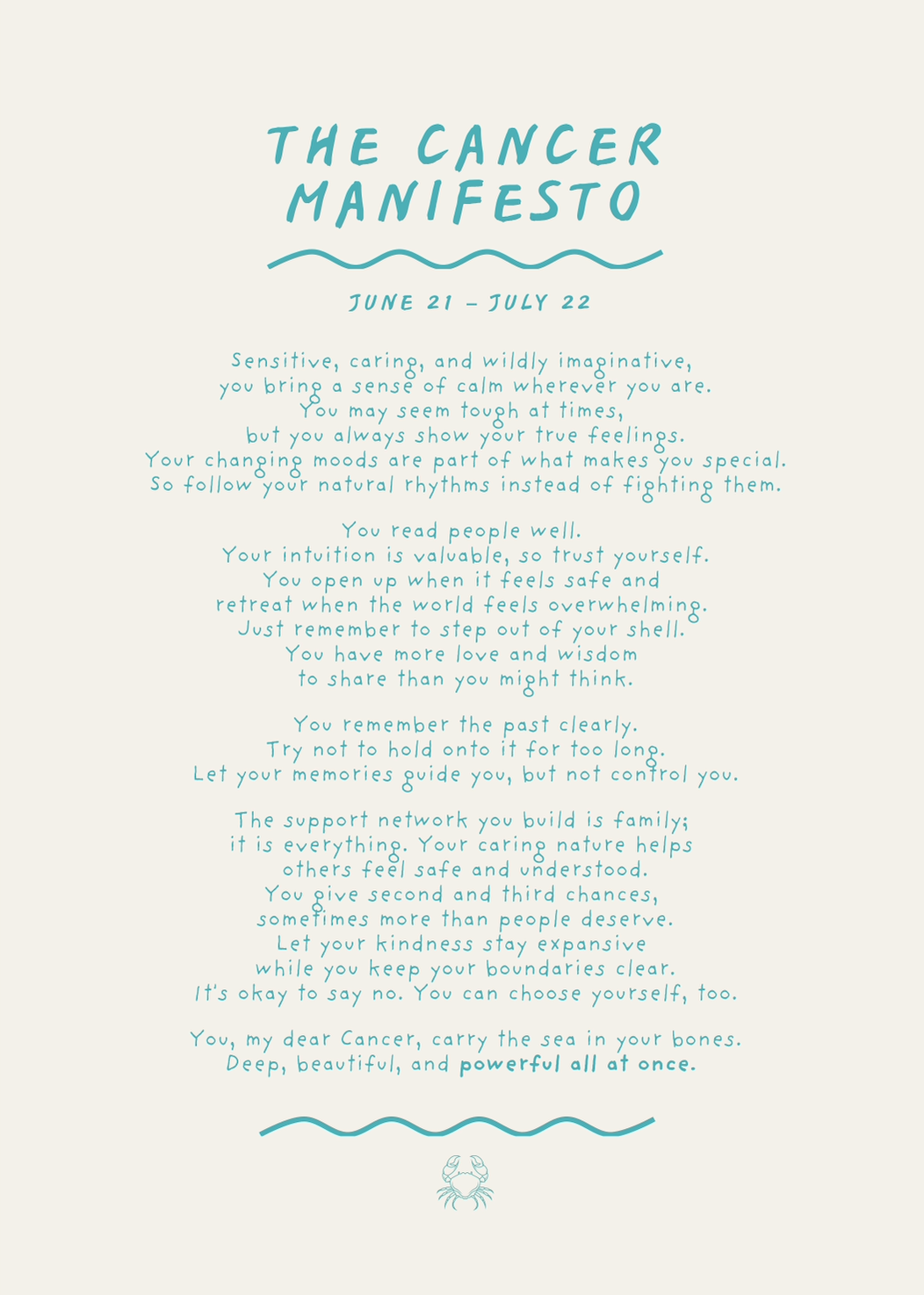 Cancer Manifesto Astrology Print (unframed)