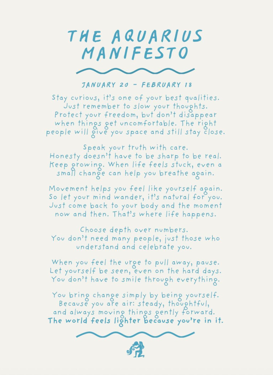 Aquarius Manifesto Astrology Print (unframed)