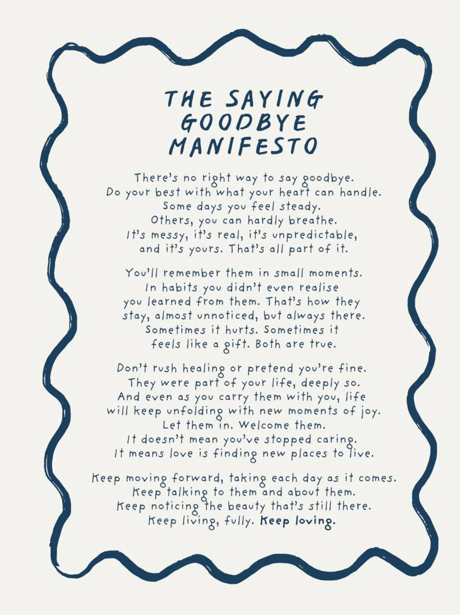 Saying Goodbye, Loss,  Bereavement manifesto card