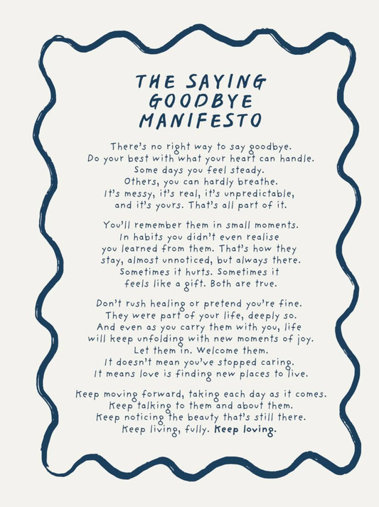 Saying Goodbye, Loss,  Bereavement manifesto card
