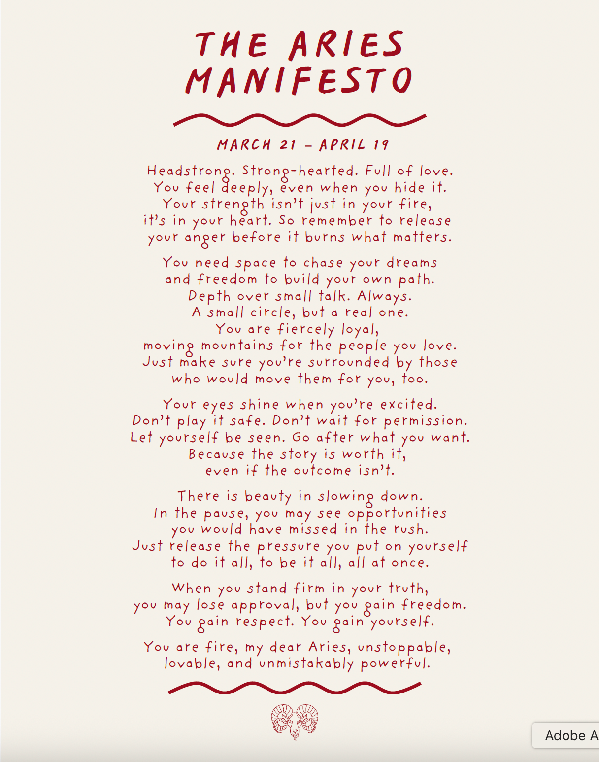 Aries Manifesto Astrology Print (Unframed)