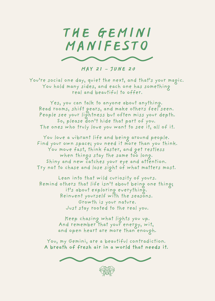 Gemini Manifesto Astrology Print (unframed)